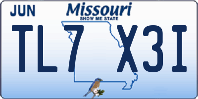 MO license plate TL7X3I