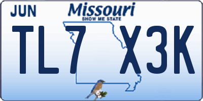 MO license plate TL7X3K