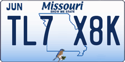 MO license plate TL7X8K