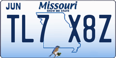 MO license plate TL7X8Z