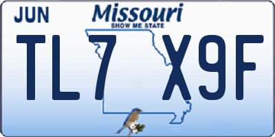 MO license plate TL7X9F