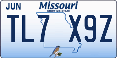 MO license plate TL7X9Z