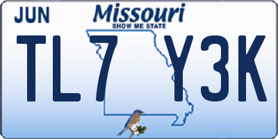 MO license plate TL7Y3K
