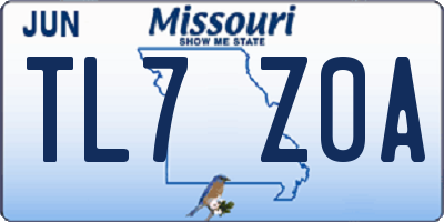 MO license plate TL7Z0A