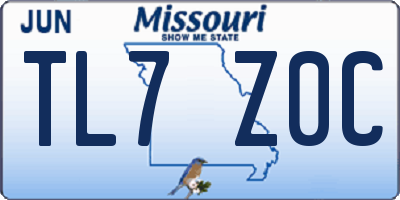 MO license plate TL7Z0C