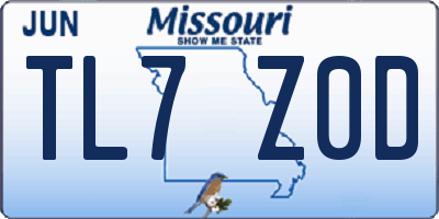 MO license plate TL7Z0D