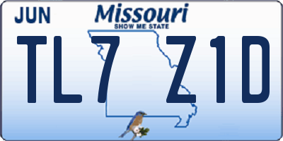 MO license plate TL7Z1D