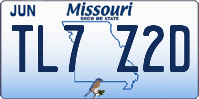 MO license plate TL7Z2D