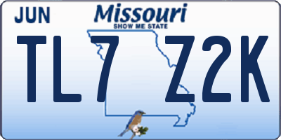 MO license plate TL7Z2K