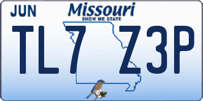 MO license plate TL7Z3P