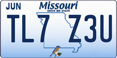 MO license plate TL7Z3U