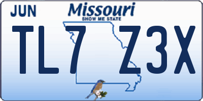 MO license plate TL7Z3X