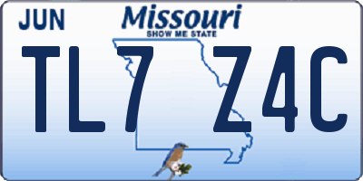MO license plate TL7Z4C