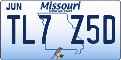 MO license plate TL7Z5D