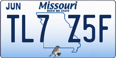 MO license plate TL7Z5F