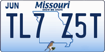 MO license plate TL7Z5T