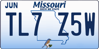 MO license plate TL7Z5W