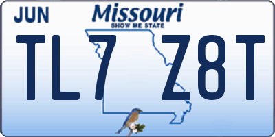 MO license plate TL7Z8T