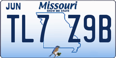 MO license plate TL7Z9B