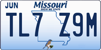 MO license plate TL7Z9M