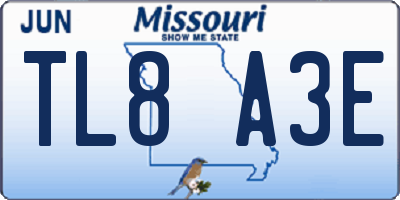 MO license plate TL8A3E