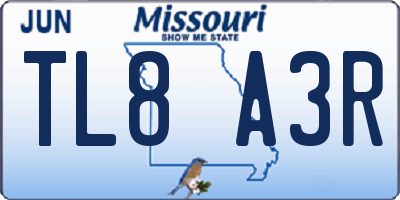MO license plate TL8A3R