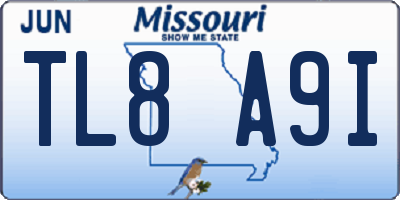 MO license plate TL8A9I