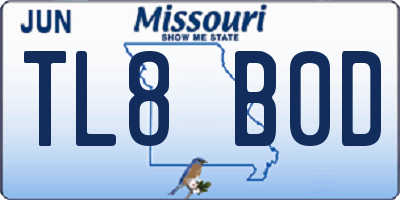 MO license plate TL8B0D