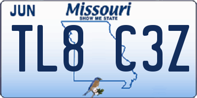 MO license plate TL8C3Z