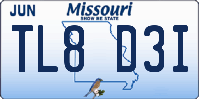 MO license plate TL8D3I