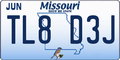 MO license plate TL8D3J