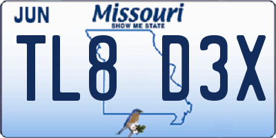 MO license plate TL8D3X