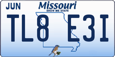 MO license plate TL8E3I