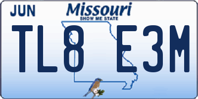 MO license plate TL8E3M