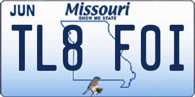 MO license plate TL8F0I