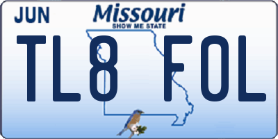MO license plate TL8F0L