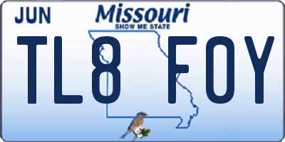 MO license plate TL8F0Y