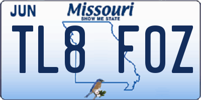 MO license plate TL8F0Z