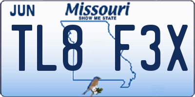 MO license plate TL8F3X