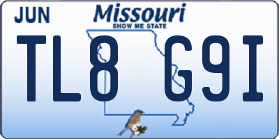 MO license plate TL8G9I