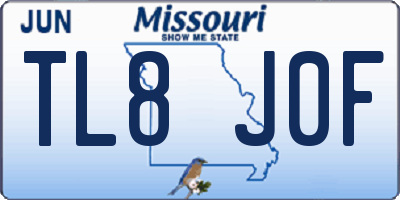 MO license plate TL8J0F