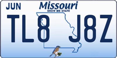MO license plate TL8J8Z