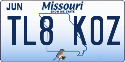 MO license plate TL8K0Z