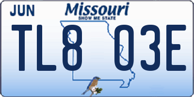 MO license plate TL8O3E