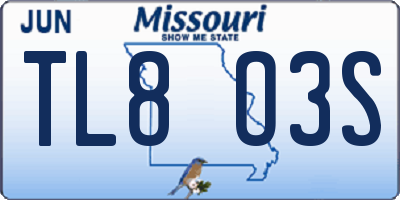 MO license plate TL8O3S