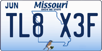 MO license plate TL8X3F