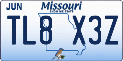 MO license plate TL8X3Z