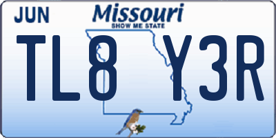 MO license plate TL8Y3R