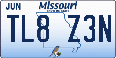 MO license plate TL8Z3N