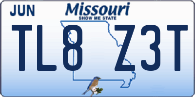 MO license plate TL8Z3T